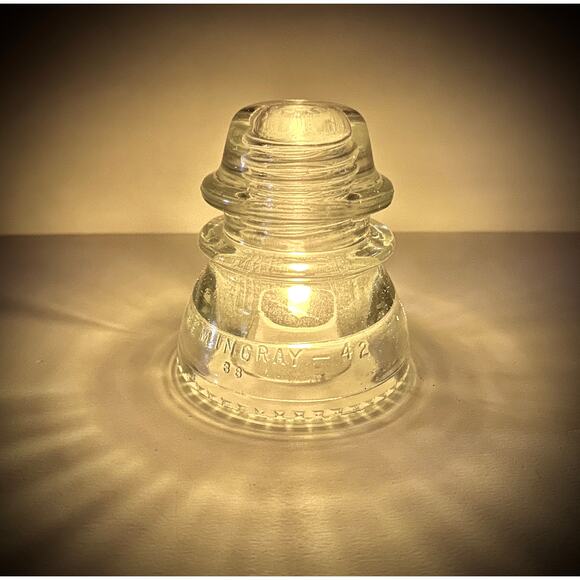 VTG Clear Glass Insulator + New Solar Tealight - USA Hemingray, Industrial Vibe - Picture 2 of 7